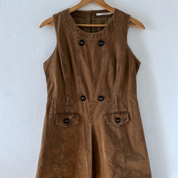 Van-Dos Dresses & Skirts - Brown Cotton Utility Cargo Dress | VAN-DOS | Size Small Medium 44